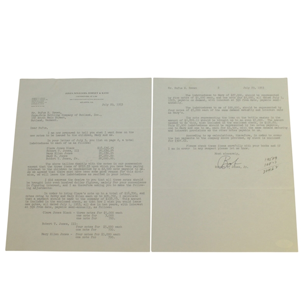 Bobby Jones Signed July 29, 1953 Letter - Family Money Content JSA FULL #B60861