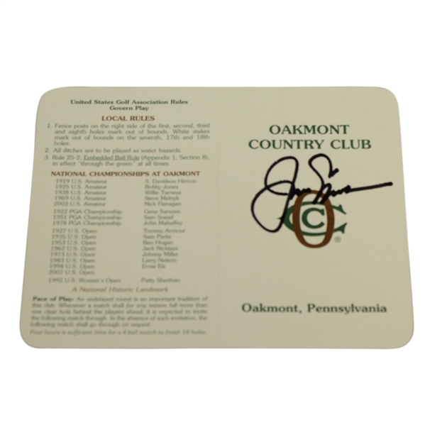 Jack Nicklaus Signed Oakmont Country Club Scorecard JSA ALOA