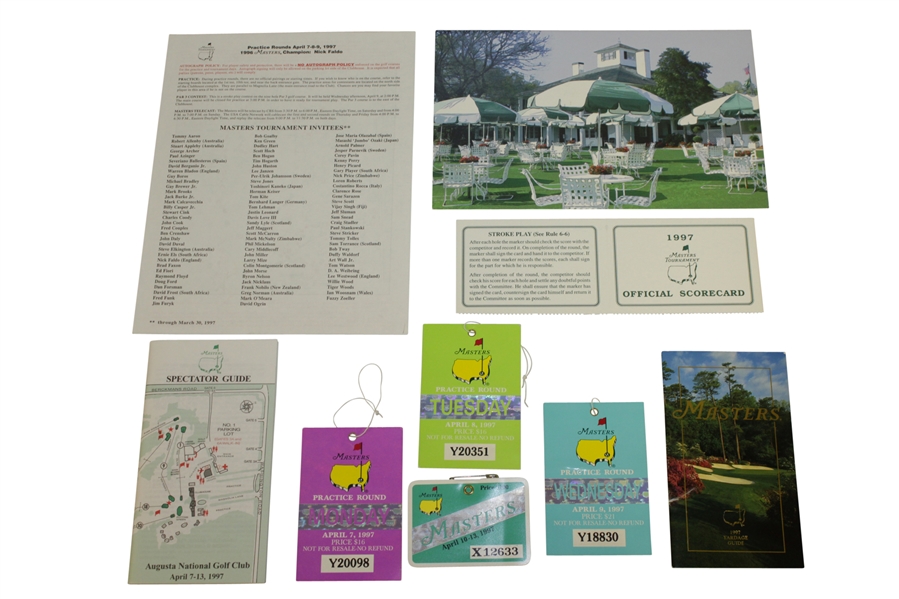 1997 Masters Items - Mon-Wed Tickets, Series Badge, Yard Book, Spec Guide, Journal, & other