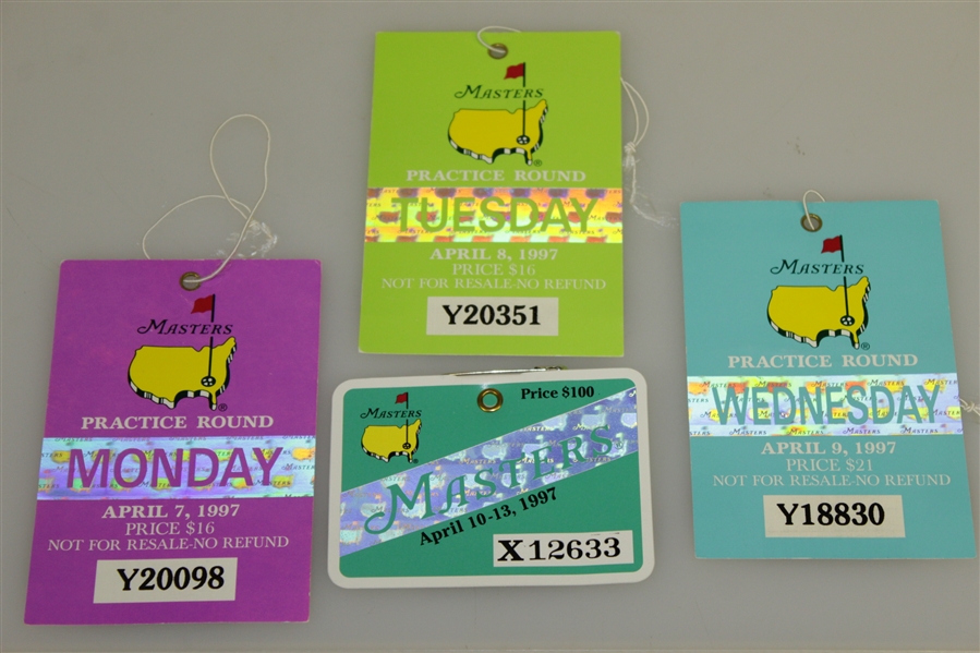 1997 Masters Items - Mon-Wed Tickets, Series Badge, Yard Book, Spec Guide, Journal, & other