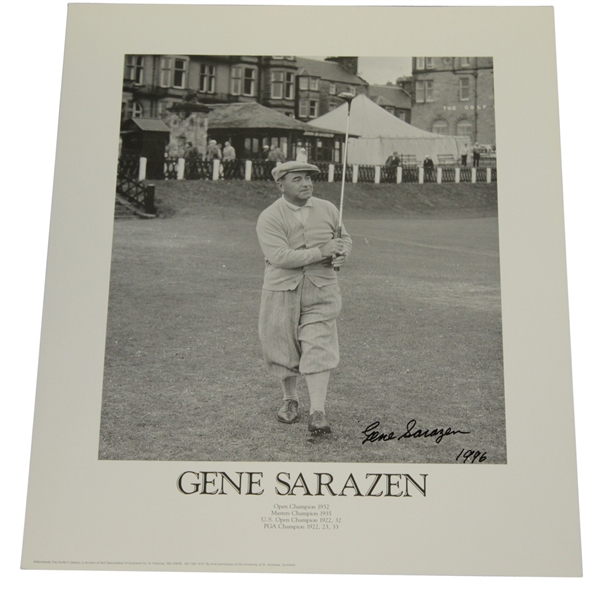 Gene Sarazen Signed B&W 16x20 Driving off St. Andrews First Tee Print JSA ALOA