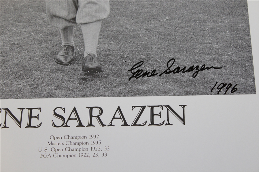 Gene Sarazen Signed B&W 16x20 Driving off St. Andrews First Tee Print JSA ALOA