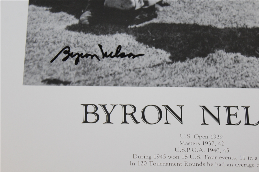 Byron Nelson Signed B&W 16x20 Hitting a Chip Shot Print JSA ALOA