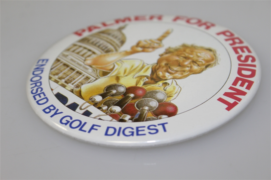 Arnold Palmer Large 4 Diameter Palmer for President Pin Back Button Endorsed by Golf Digest