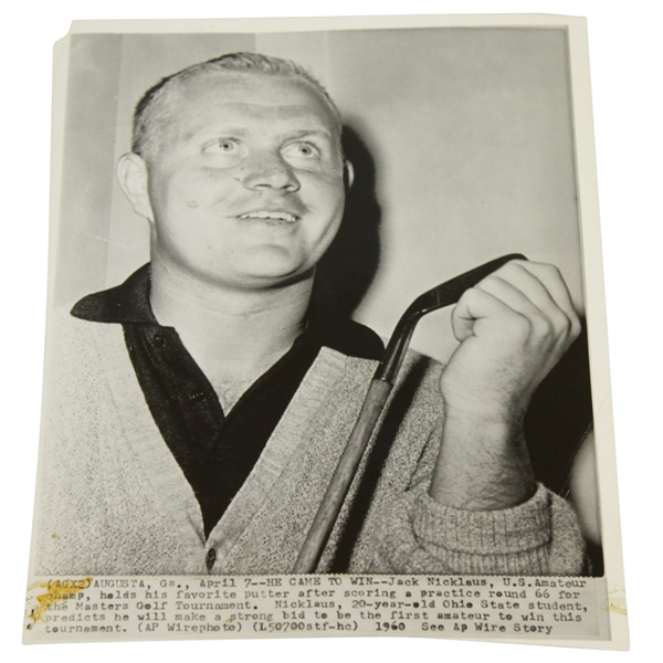 Jack Nicklaus April 12, 1960 Wire Photo At Masters After Shooting 66 - 20yrs Old