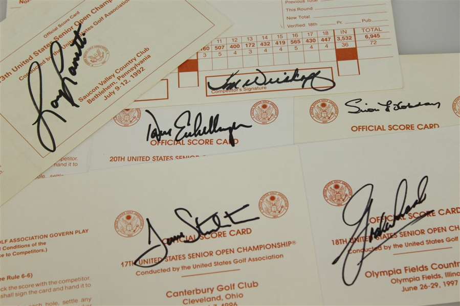 Six Signed US Senior Open Official Scorecards - 1992, 1994-1997, & 1999 JSA ALOA