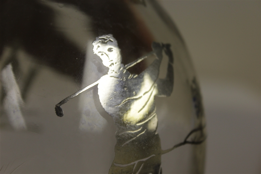 1920's Sterling Inlay Post-Swing Golfer Themed Scotch Glass Decanter with Stopper