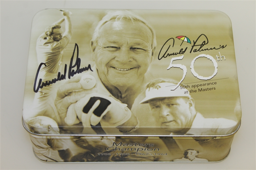 Arnold Palmer Signed 50th at The Masters Commemorative Box with Coin & Balls JSA #T67574