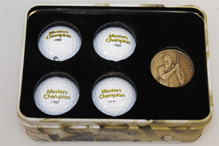 Arnold Palmer Signed 50th at The Masters Commemorative Box with Coin & Balls JSA #T67574