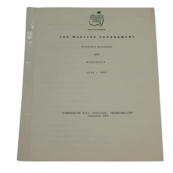 1964 Masters Tournament Scoring Records & Statistics Booklet Compiled by Bill Inglish