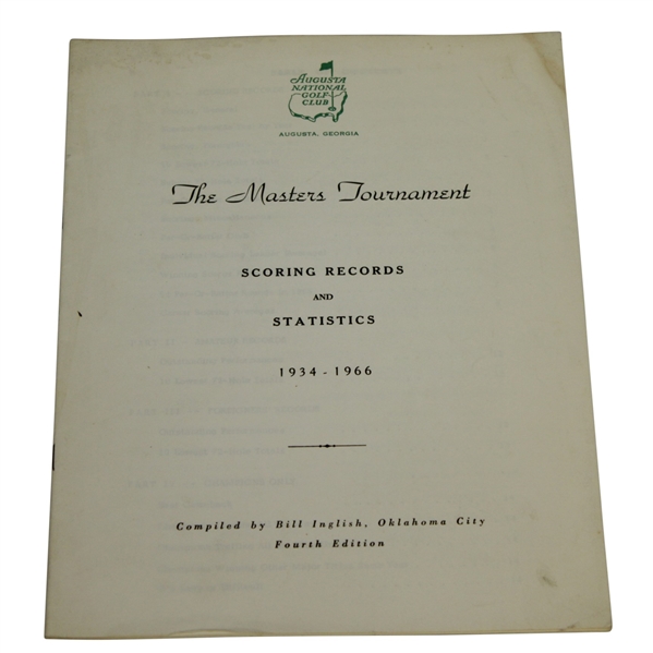 1967 Masters Tournament Scoring Records & Statistics Booklet Compiled by Bill Inglish