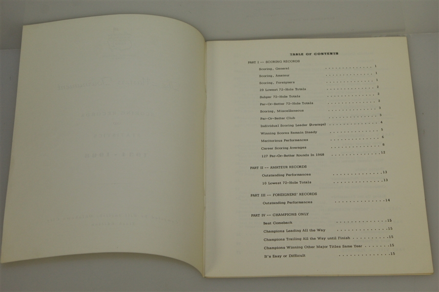 1969 Masters Tournament Scoring Records & Statistics Booklet Compiled by Bill Inglish