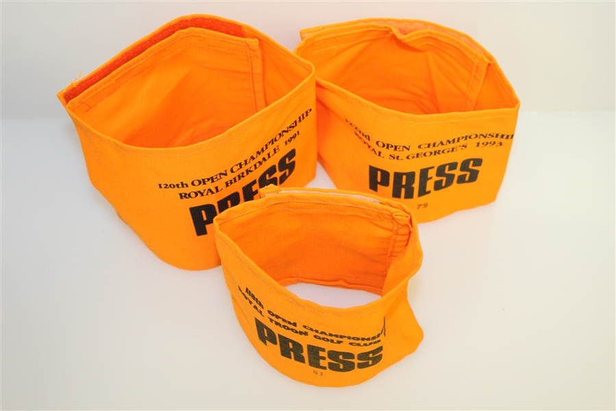 Three Open Championship Press Armbands - 1989, 1991, & 1993