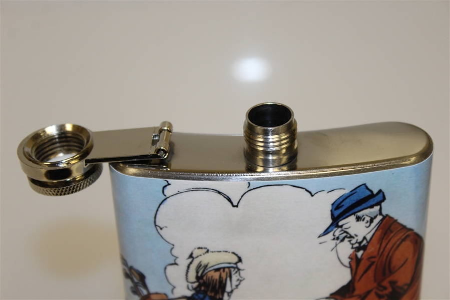 Classic Golfer with Child/Caddy Themed Stainless Steel Hip Flask - 8oz