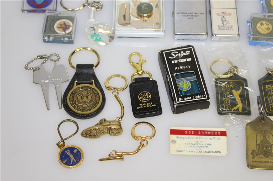 Golf Accessories Lot - Assorted Lighters, Cuff Links & Tie Tacks From Various Tournaments/Clubs