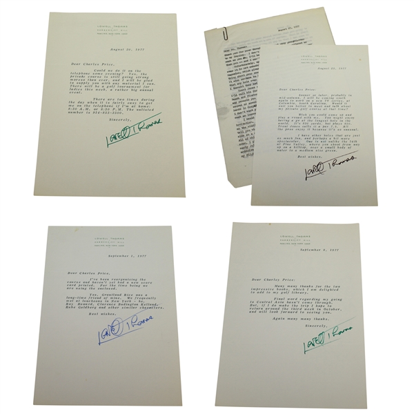 Lowell Thomas Signed Four Letters to Charles Price JSA ALOA