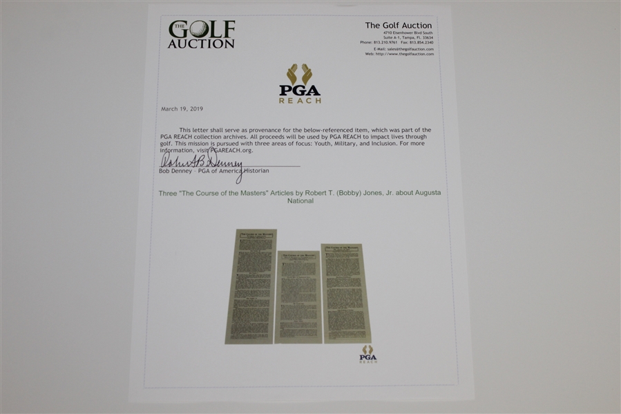 Three 'The Course of the Masters' Articles by Robert T. (Bobby) Jones, Jr. about Augusta National