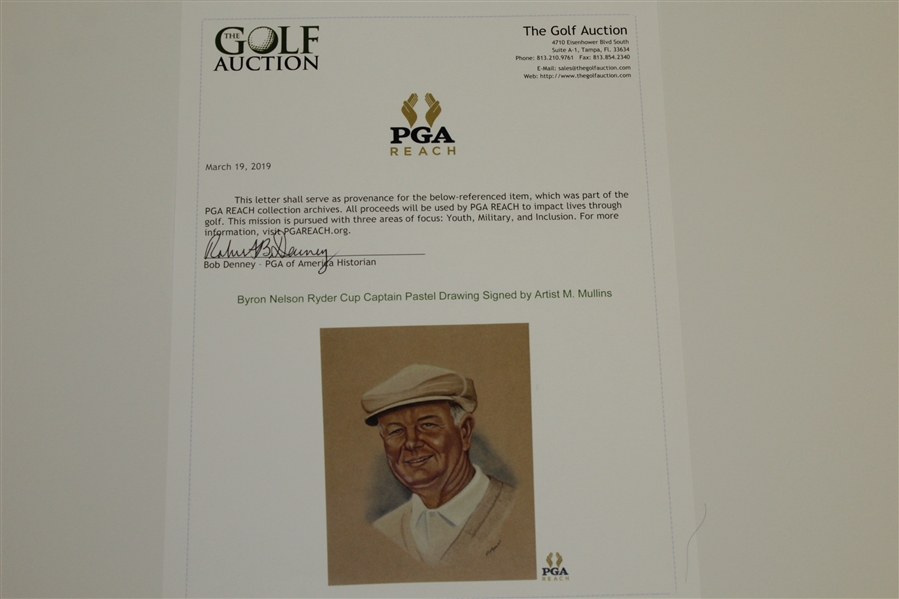 Byron Nelson Ryder Cup Captain Pastel Drawing Signed by Artist M. Mullins