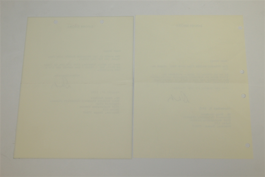 Two Dinah Shore Response Letters to Doug Sanders - 1991 & 1992 JSA ALOA