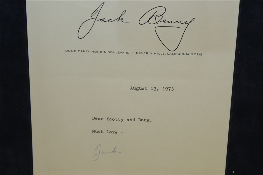 Jack Benny Signed August 13, 1973 to Doug Sanders & Scotty on Letterhead JSA ALOA