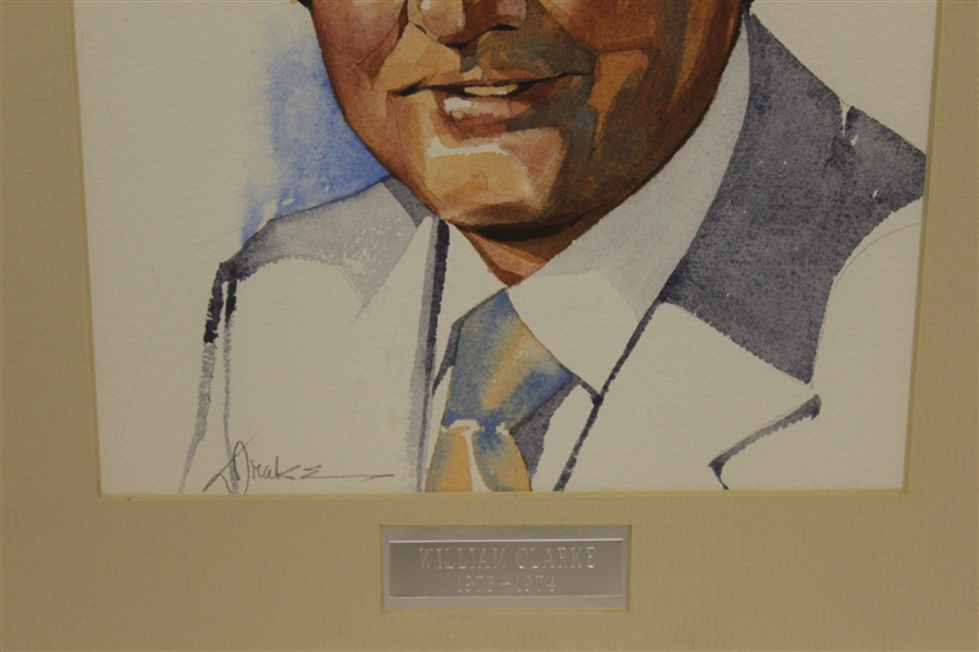 18th President of PGA William Clarke Watercolor Portrait Signed By Artist Drake