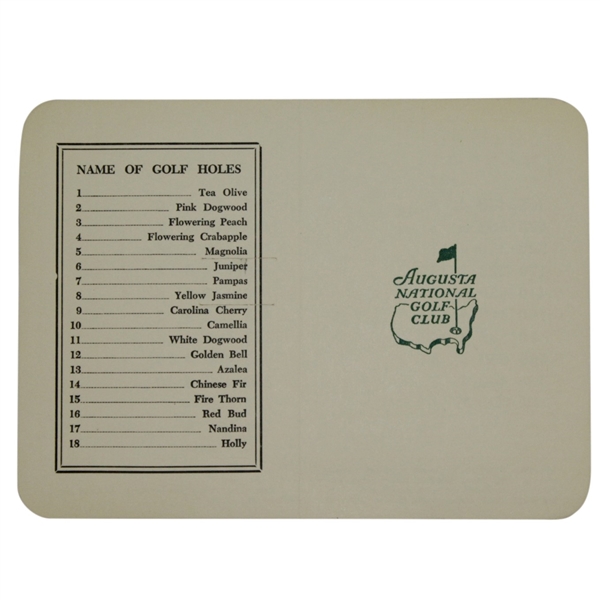 Vintage Augusta National Golf Club Scorecard