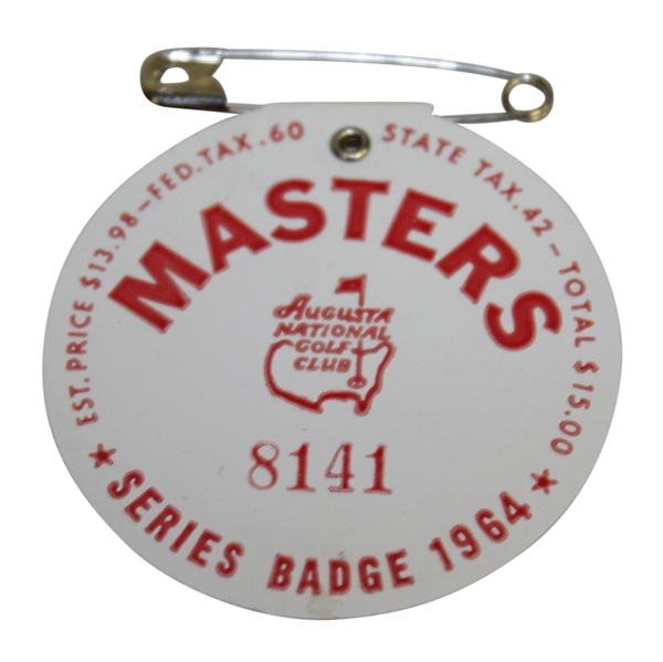 1964 Masters Tournament Series Badge #8141 - Palmer's 4th & Final Green Jacket!