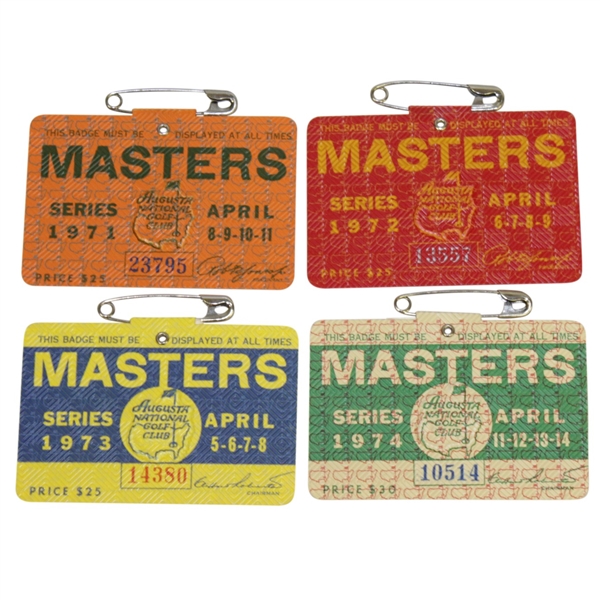 1971, 1972, 1973 & 1974 Masters Tournament Series Badges