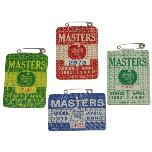 1979, 1980, 1981 & 1982 Masters Tournament Series Badges