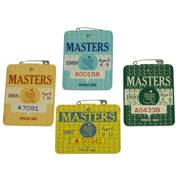 1987, 1988, 1989 & 1990 Masters Tournament Series Badges