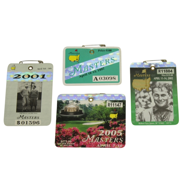 1997, 2001, 2002 & 2005 Masters Tournament Series Badges - Tiger Woods Victories!