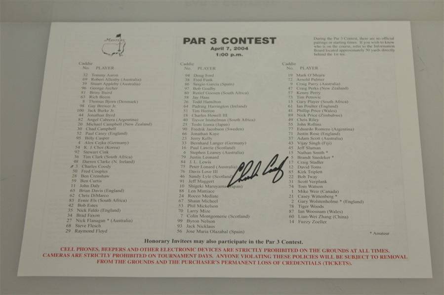 Phil Mickelson, Player & Coody Signed 2004 Masters Par 3 Pairing Sheets JSA ALOA