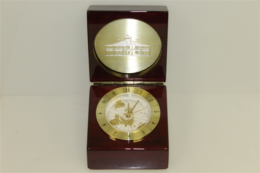 2001 Masters Wooden Opening Clock w/ World Time Dial & Augusta National Clubhouse