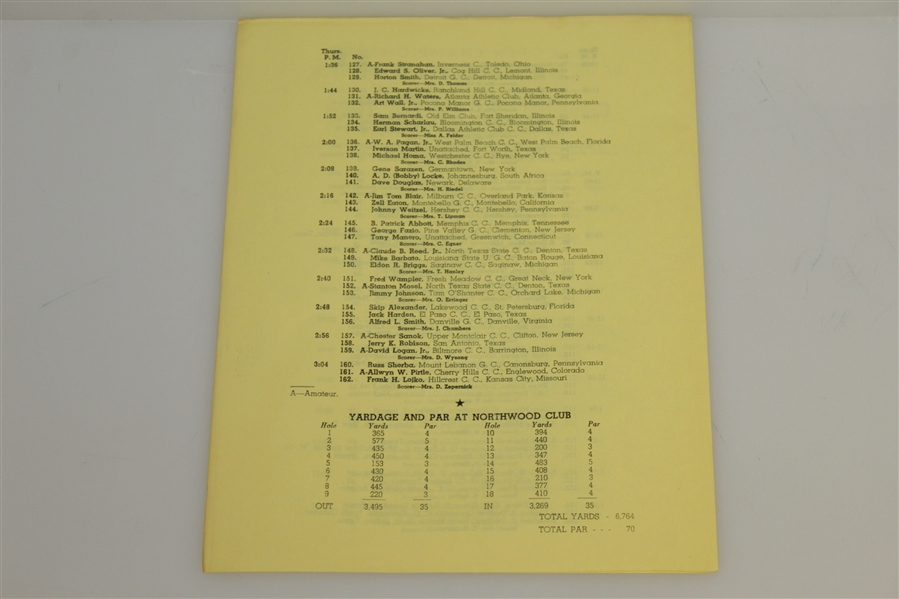 1952 US Open Championship at Northwood CC Program & Pairing Sheet - Julius Boros Winner