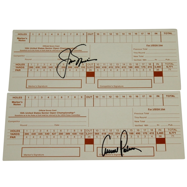 Jack Nicklaus & Arnold Palmer Signed 1994 US Senior Open Official Scorecards JSA ALOA