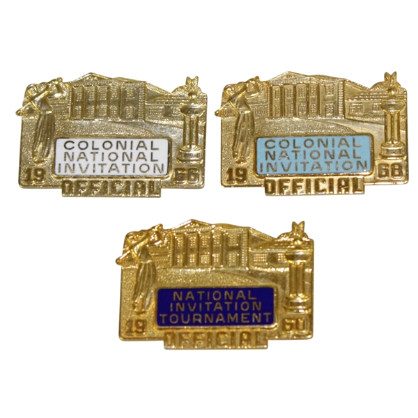 Colonial Invitational Tournament Official Pins / Badges - 1960, 1966 & 1968