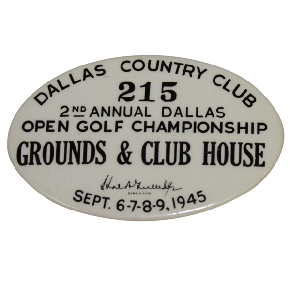 1945 Dallas Golf Open Championship at Dallas CC Series Badge - Sam Snead Victory
