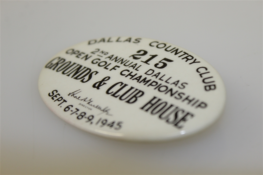 1945 Dallas Golf Open Championship at Dallas CC Series Badge - Sam Snead Victory