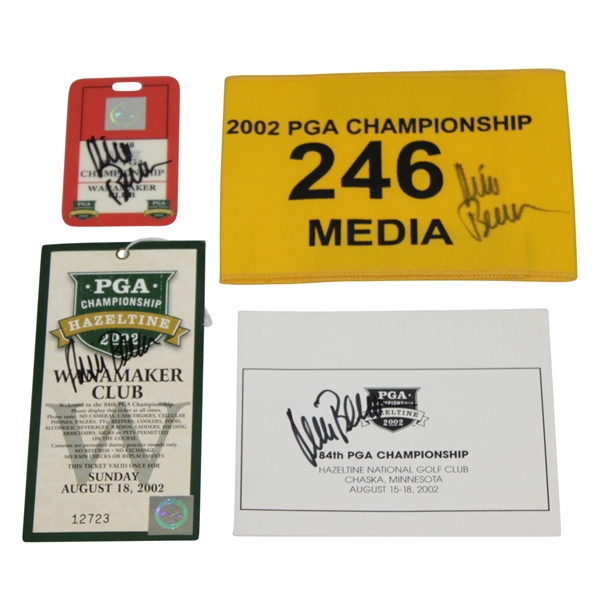 Rich Beem Signed 2002 PGA Championship Final Round Ticket, Media Armband, Club Credentials & Scorecard JSA ALOA
