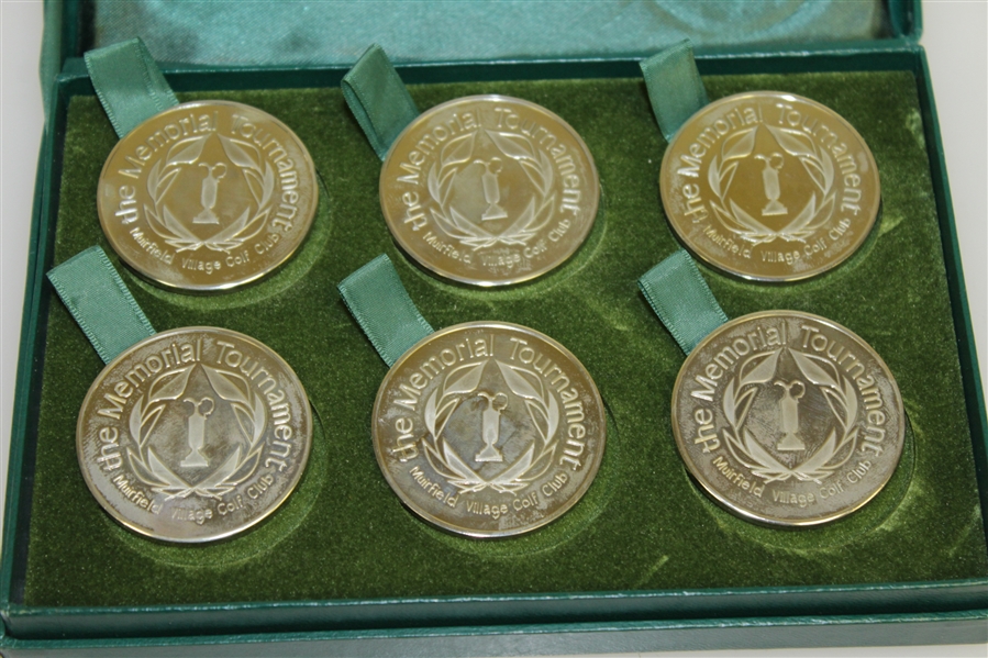 Memorial Tournament Silver Coins in Case Featuring Jones, Hagen, Ouimet, Sarazen, Nelson & Vardon