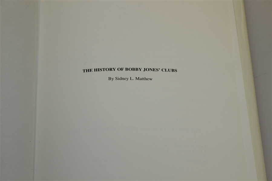 'The History Of Bobby Jones' Clubs' By Sidney L. Matthew Hardcover Book