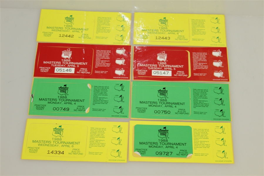 1988 Masters Tournament Practice Round Tickets Assortment w/ Par 3 Tickets from 1983 & 1985