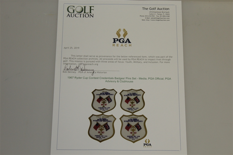 1967 Ryder Cup Contest Credentials Badges/ Pins Set - Media, PGA Official, PGA Advisory & Clubhouse