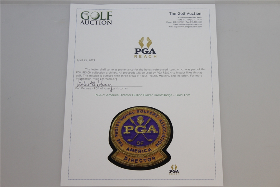 PGA of America Director Bullion Blazer Crest/Badge - Gold Trim