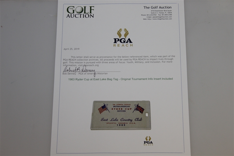 1963 Ryder Cup at East Lake Bag Tag - Original Tournament Info Insert Included