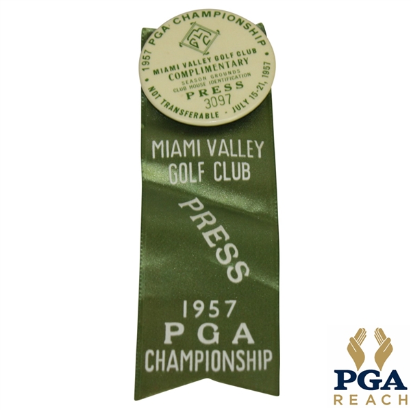 1957 PGA Championship at Miami Valley Press Badge & Ribbon - Winner Lionel Hebert
