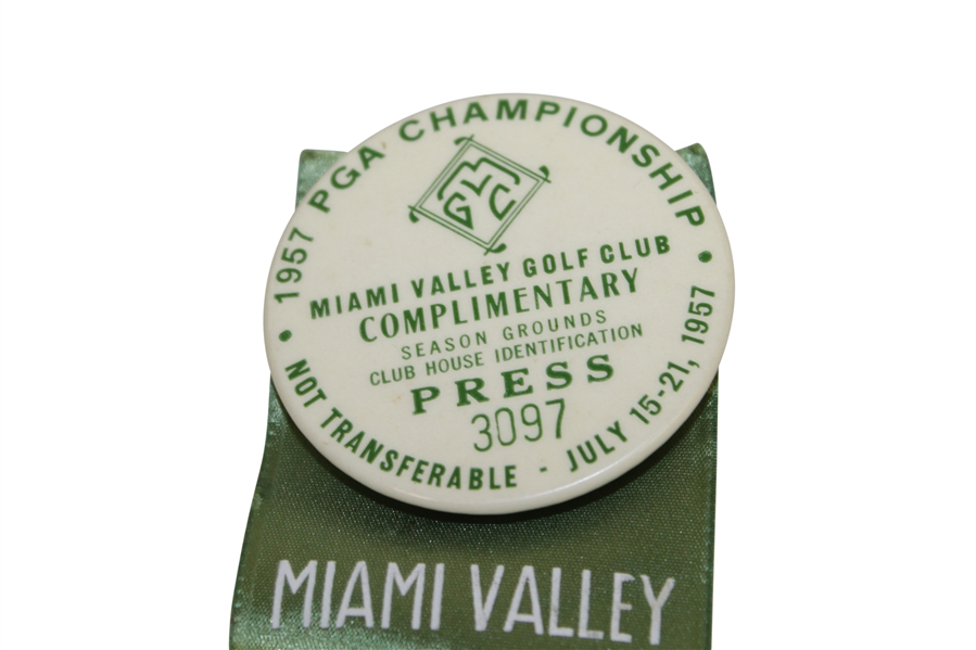 1957 PGA Championship at Miami Valley Press Badge & Ribbon - Winner Lionel Hebert