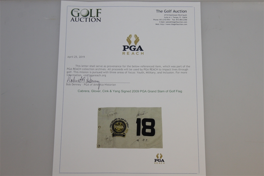 Cabrera, Glover, Cink & Yang Signed 2009 PGA Grand Slam of Golf Flag JSA ALOA