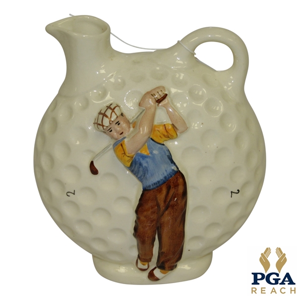 Relief Golfer Decorated Earthenware Jug with Golf Ball Dimples - 'Diana' Marking