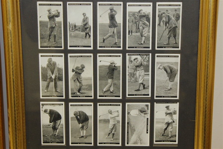 1927 Churchman Famous Golfers Set of 50 Cards Framed Presentation - Inc. Morris, Jones & Vardon